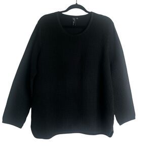 Focus Casual Life Womens Sz M Black Waffle Knit Pullover Shirt Cotton Lagenlook